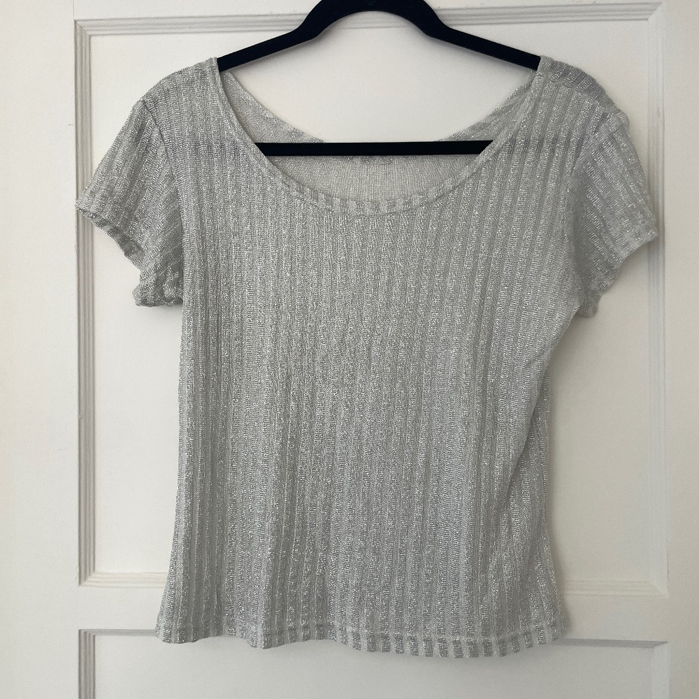 Vintage Sheer Silver Metallic Knit Top